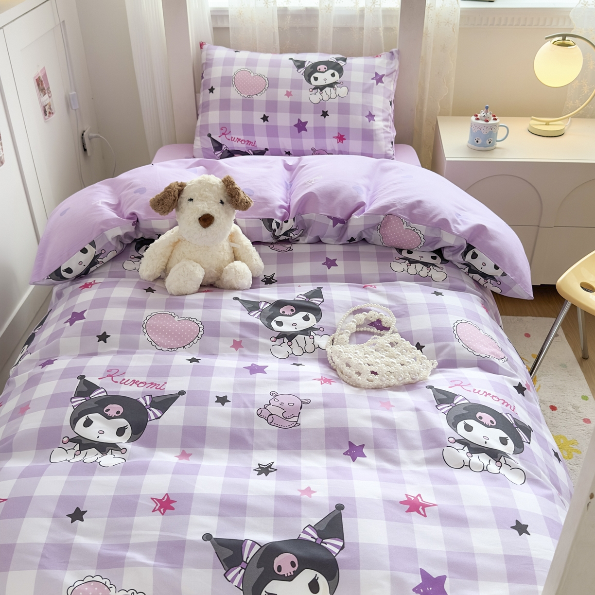 91家纺网 家纺一手货源 找家纺 浩诚 2025新款三丽鸥专版花型全棉纯棉学生三件套四件套 星语