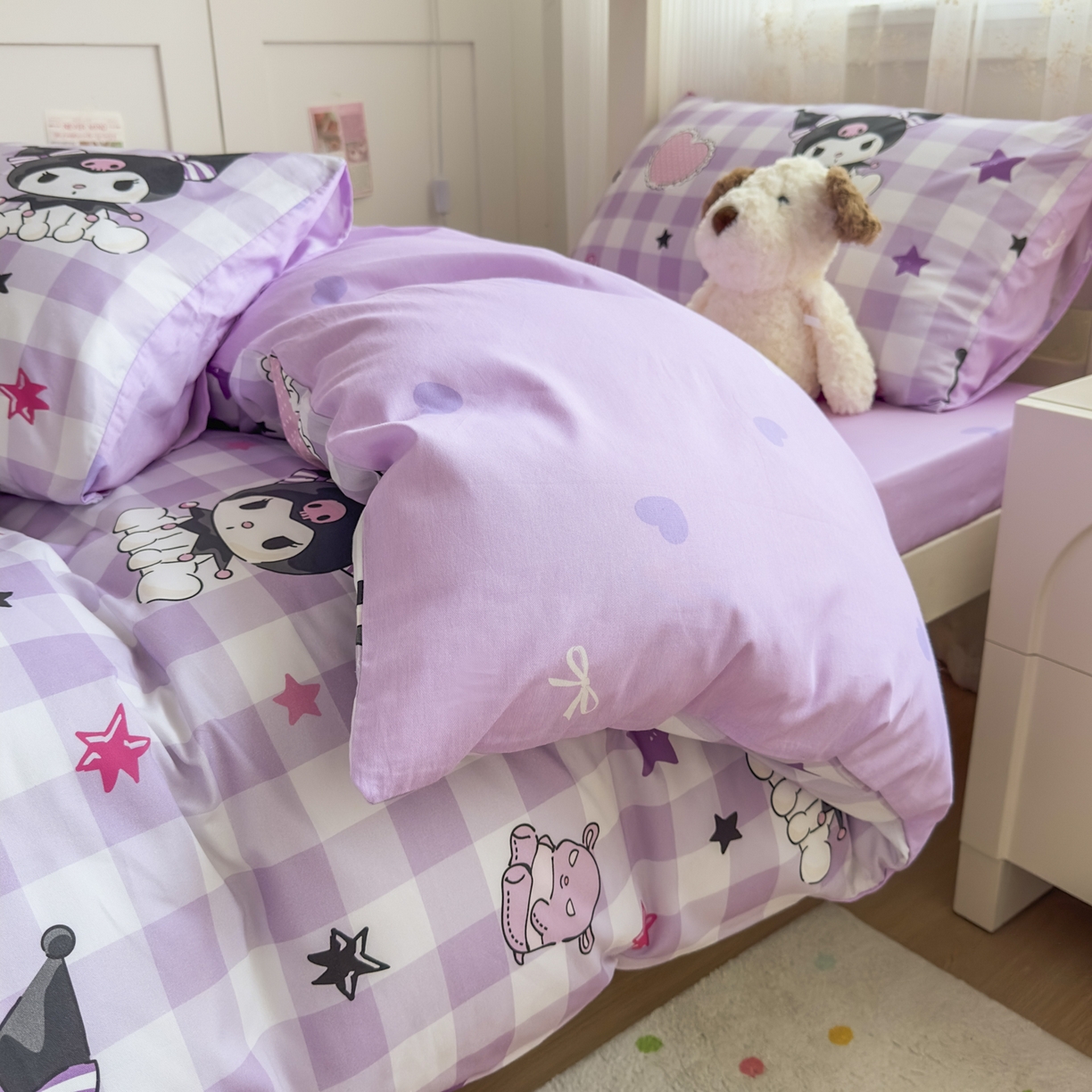 91家纺网 家纺一手货源 找家纺 浩诚 2025新款三丽鸥专版花型全棉纯棉学生三件套四件套 星语