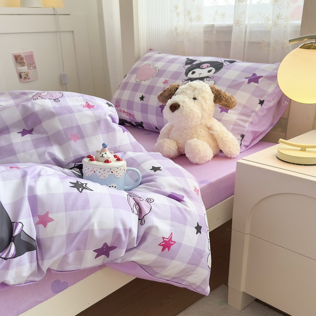 91家纺网 家纺一手货源 找家纺 浩诚 2025新款三丽鸥专版花型全棉纯棉学生三件套四件套 星语