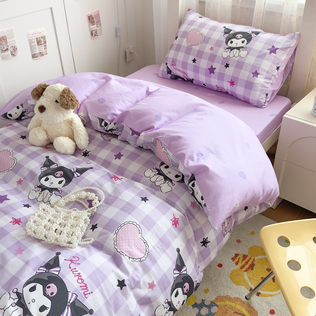 91家纺网 家纺一手货源 找家纺 浩诚 2025新款三丽鸥专版花型全棉纯棉学生三件套四件套 星语