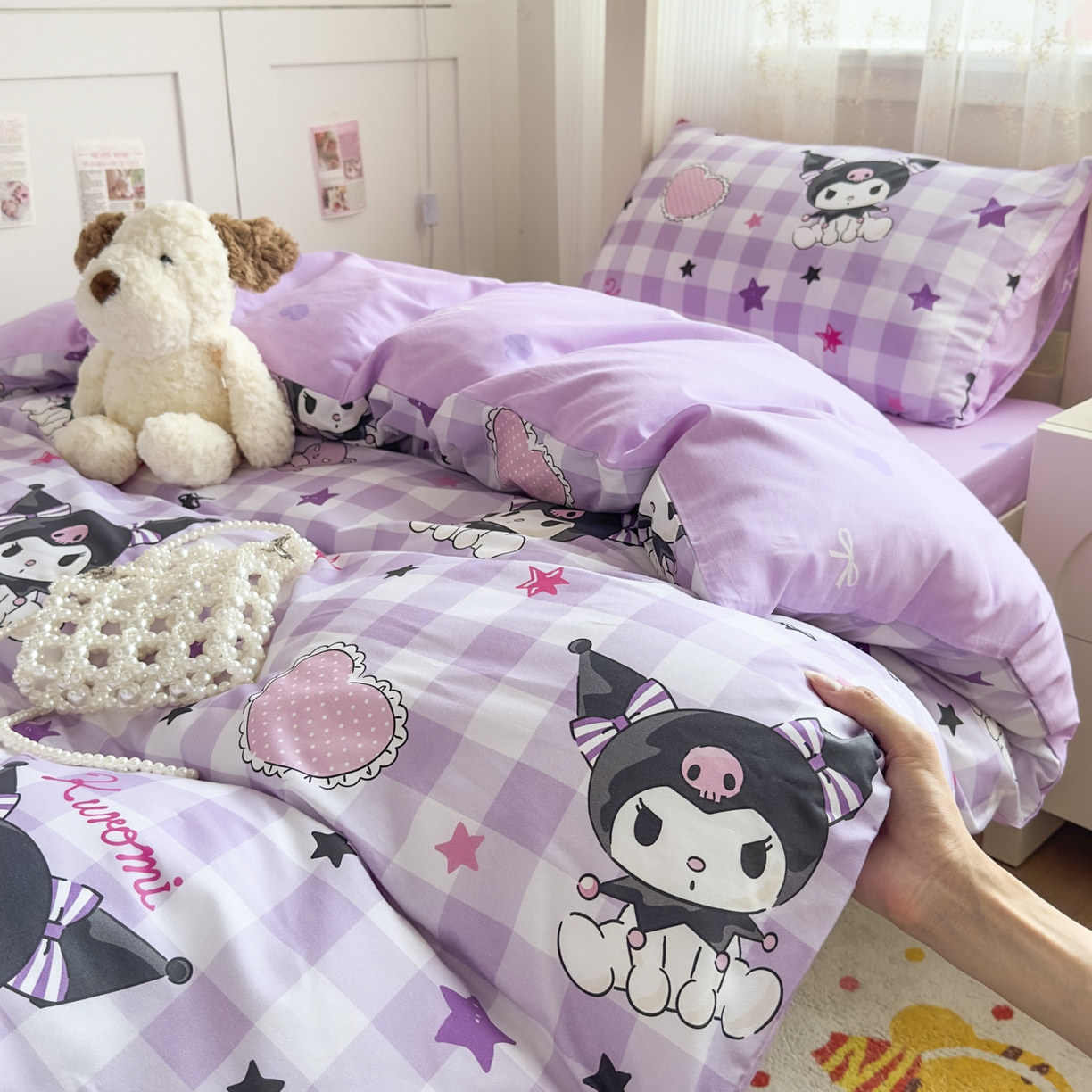 91家纺网 家纺一手货源 找家纺 浩诚 2025新款三丽鸥专版花型全棉纯棉学生三件套四件套 星语