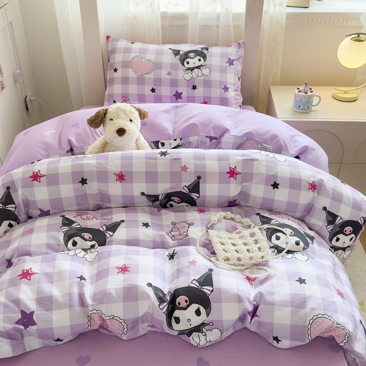 91家纺网 家纺一手货源 找家纺 浩诚 2025新款三丽鸥专版花型全棉纯棉学生三件套四件套 星语