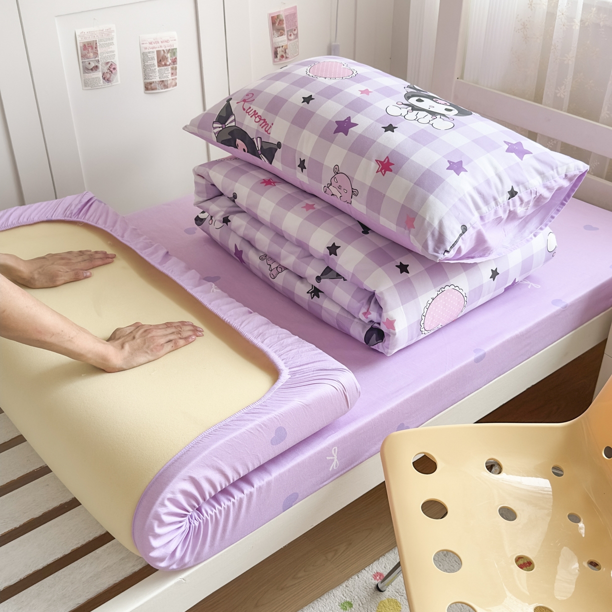 91家纺网 家纺一手货源 找家纺 浩诚 2025新款三丽鸥专版花型全棉纯棉学生三件套四件套 星语