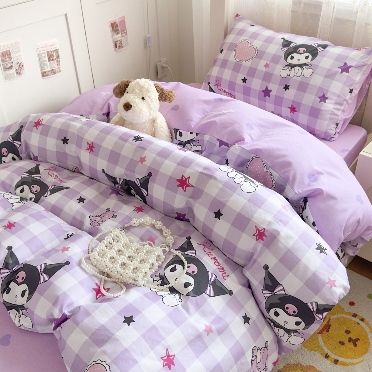 91家纺网 家纺一手货源 找家纺 浩诚 2025新款三丽鸥专版花型全棉纯棉学生三件套四件套 星语