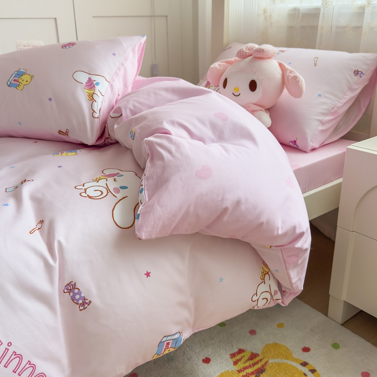 91家纺网 家纺一手货源 找家纺 浩诚 2025新款三丽鸥专版花型全棉纯棉学生三件套四件套 云朵