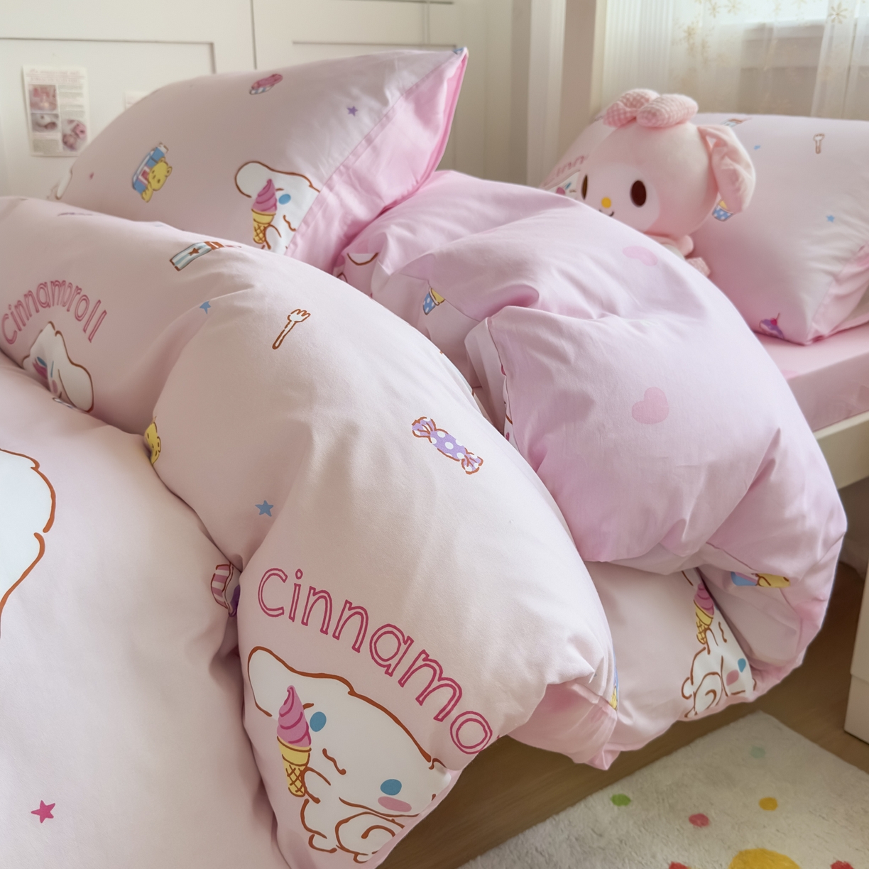 91家纺网 家纺一手货源 找家纺 浩诚 2025新款三丽鸥专版花型全棉纯棉学生三件套四件套 云朵