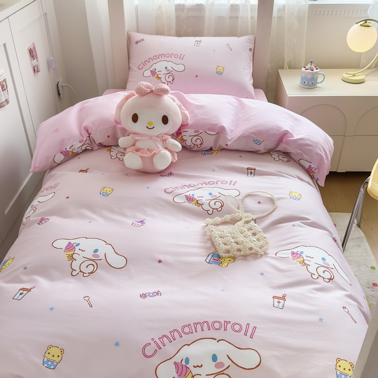 91家纺网 家纺一手货源 找家纺 浩诚 2025新款三丽鸥专版花型全棉纯棉学生三件套四件套 云朵