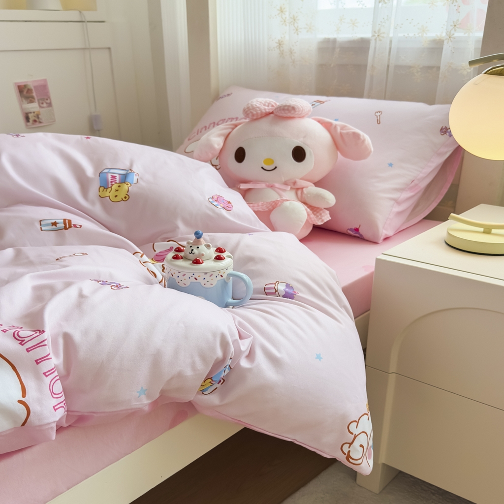 91家纺网 家纺一手货源 找家纺 浩诚 2025新款三丽鸥专版花型全棉纯棉学生三件套四件套 云朵