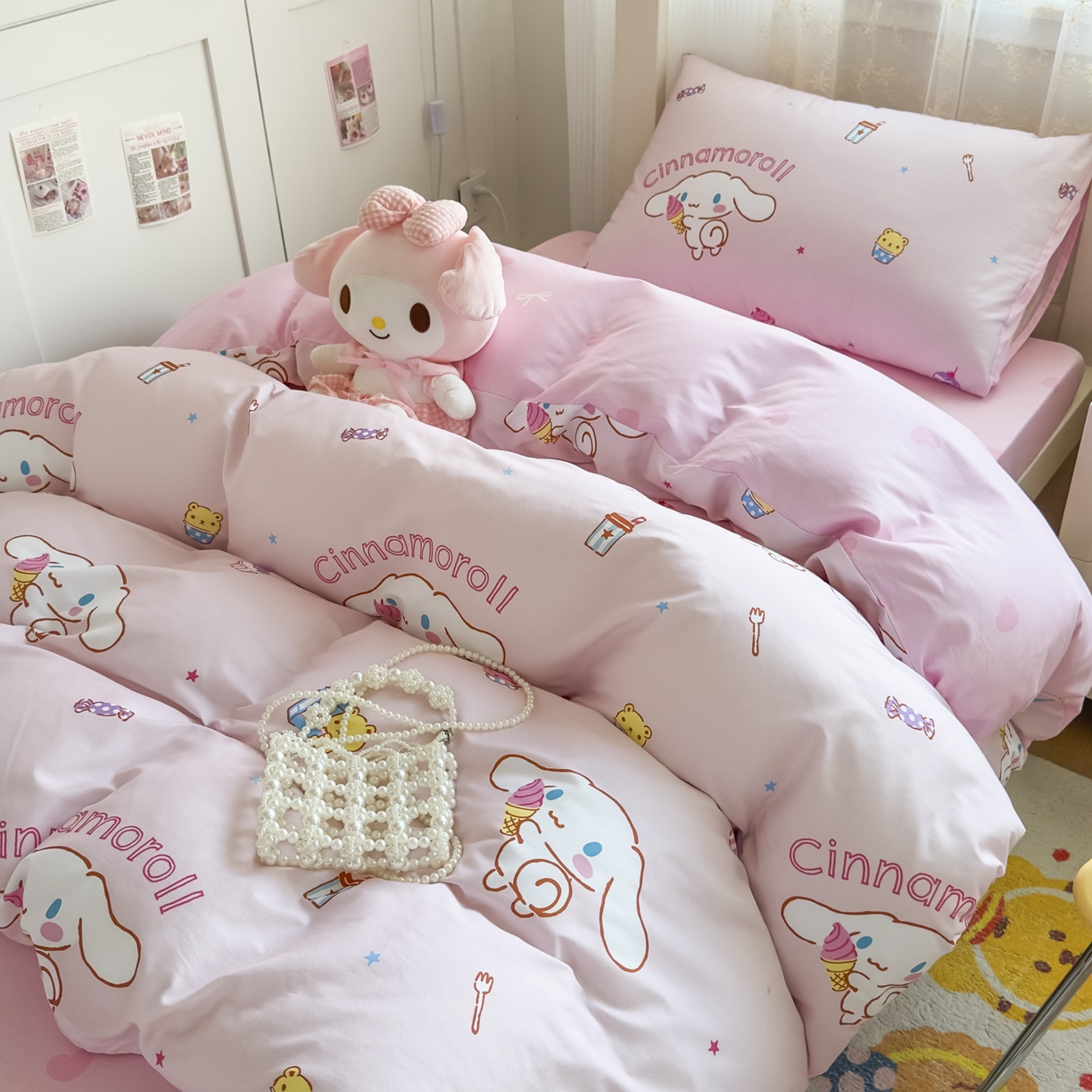 91家纺网 家纺一手货源 找家纺 浩诚 2025新款三丽鸥专版花型全棉纯棉学生三件套四件套 云朵