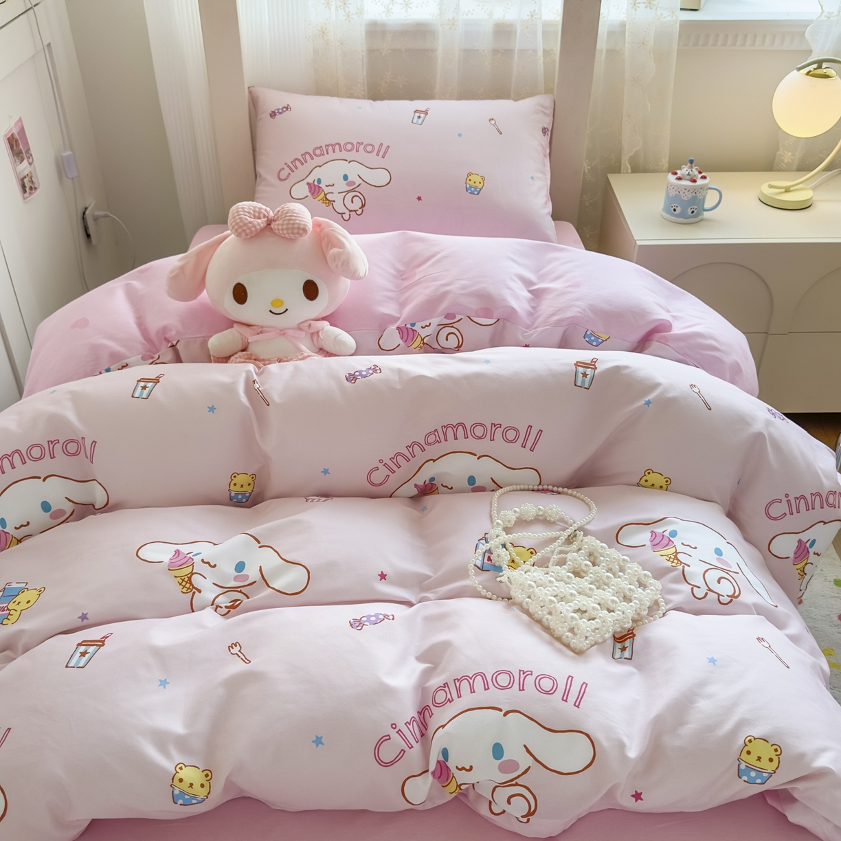 91家纺网 家纺一手货源 找家纺 浩诚 2025新款三丽鸥专版花型全棉纯棉学生三件套四件套 云朵