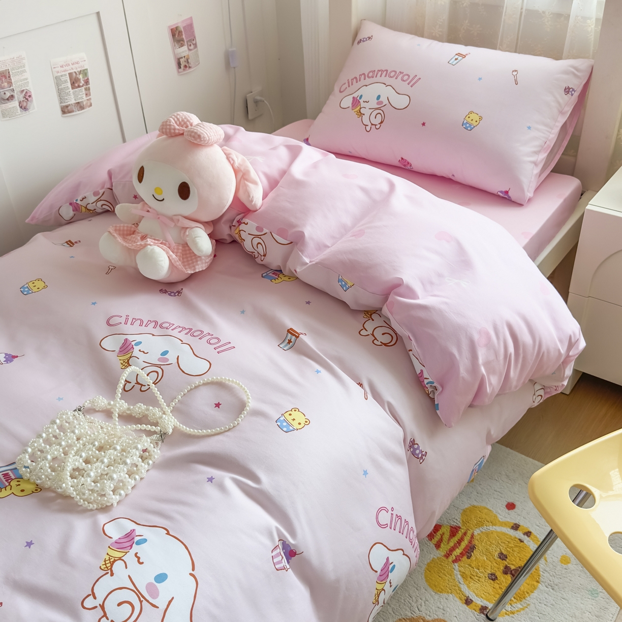 91家纺网 家纺一手货源 找家纺 浩诚 2025新款三丽鸥专版花型全棉纯棉学生三件套四件套 云朵