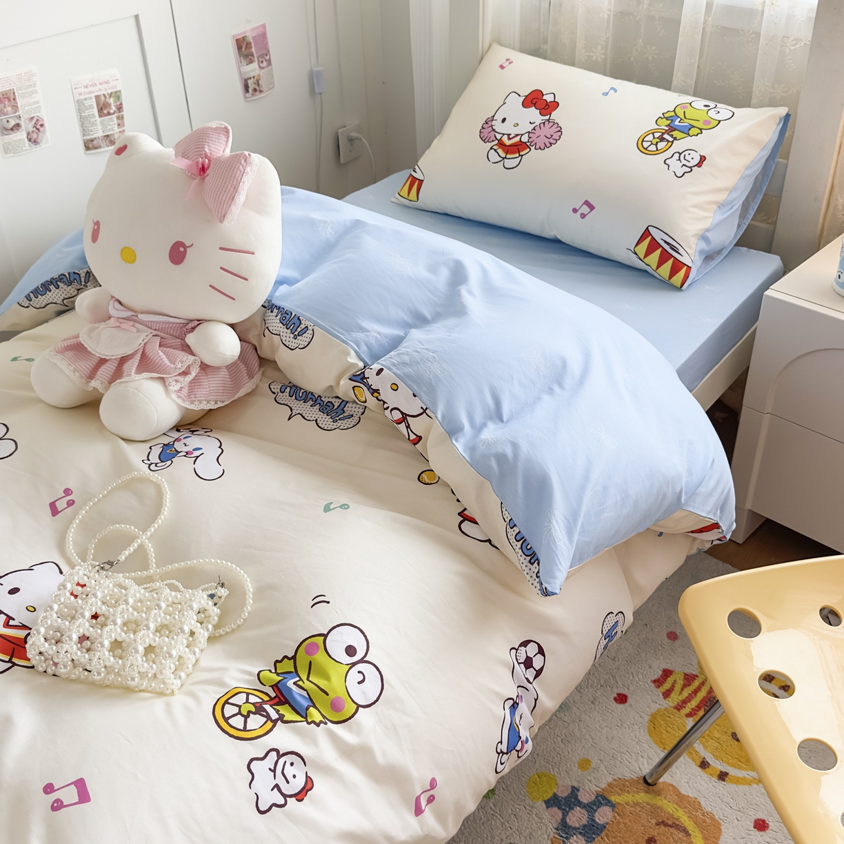 91家纺网 家纺一手货源 找家纺 浩诚 2025新款三丽鸥专版花型全棉纯棉学生三件套四件套 运动会