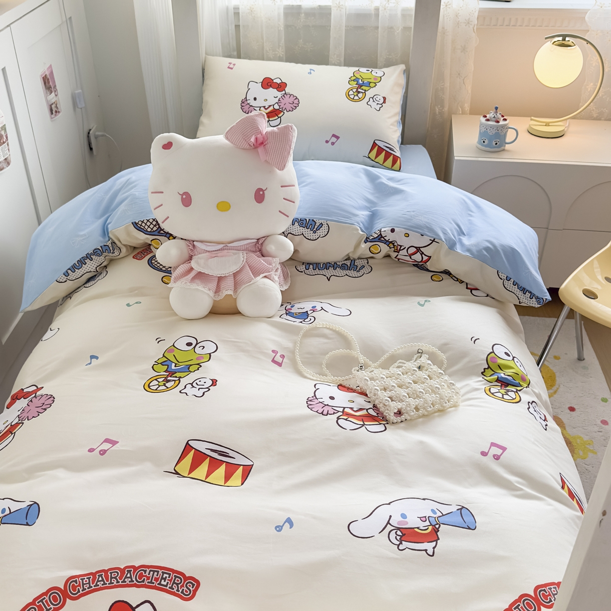 91家纺网 家纺一手货源 找家纺 浩诚 2025新款三丽鸥专版花型全棉纯棉学生三件套四件套 运动会