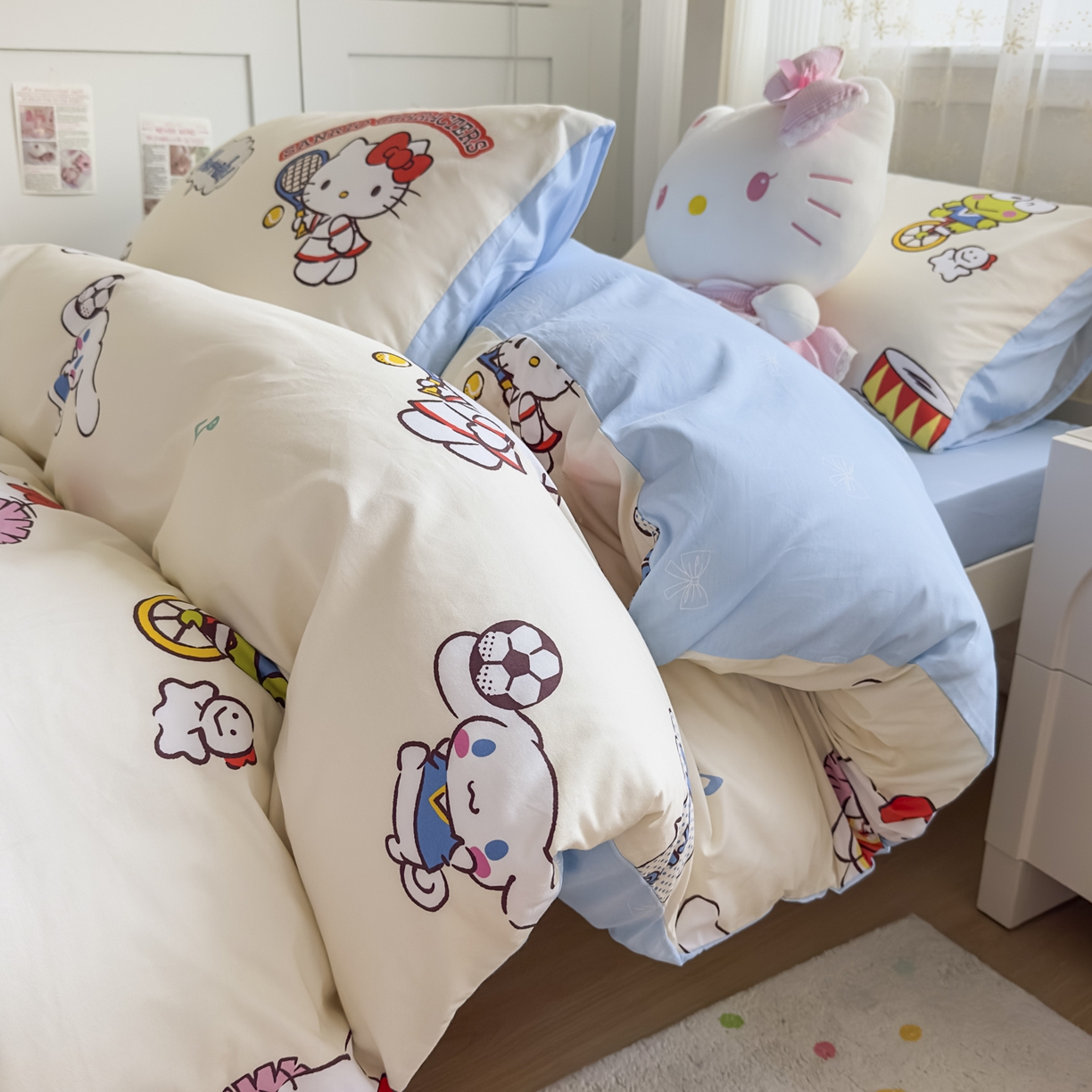 91家纺网 家纺一手货源 找家纺 浩诚 2025新款三丽鸥专版花型全棉纯棉学生三件套四件套 运动会