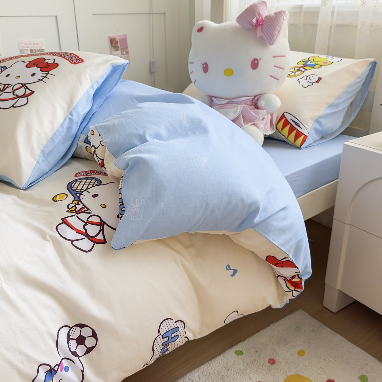 91家纺网 家纺一手货源 找家纺 浩诚 2025新款三丽鸥专版花型全棉纯棉学生三件套四件套 运动会