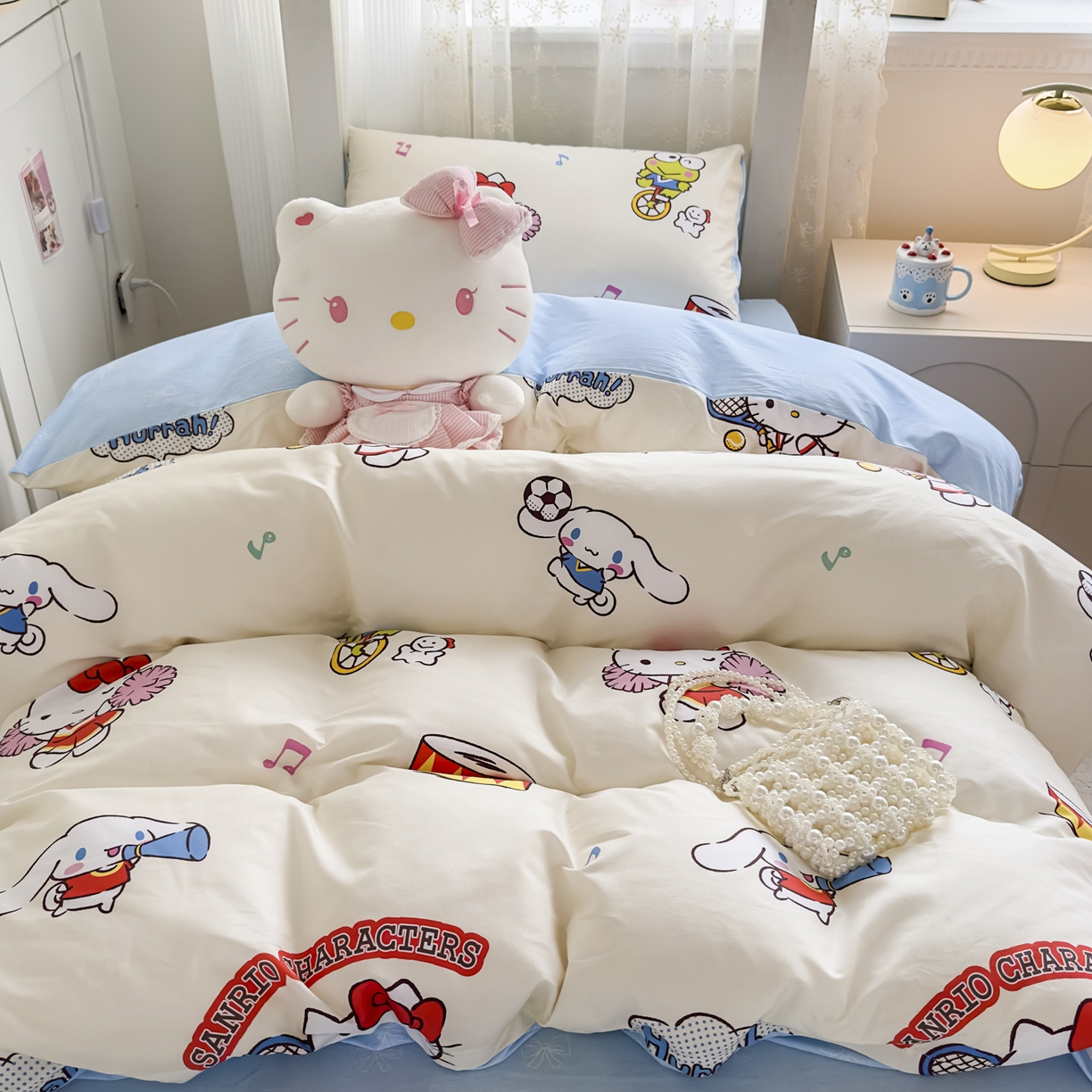 91家纺网 家纺一手货源 找家纺 浩诚 2025新款三丽鸥专版花型全棉纯棉学生三件套四件套 运动会