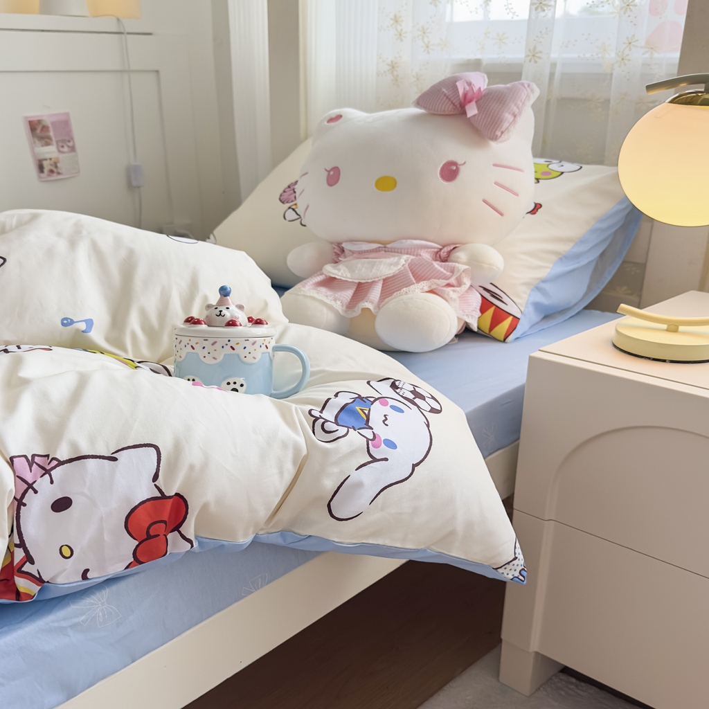 91家纺网 家纺一手货源 找家纺 浩诚 2025新款三丽鸥专版花型全棉纯棉学生三件套四件套 运动会