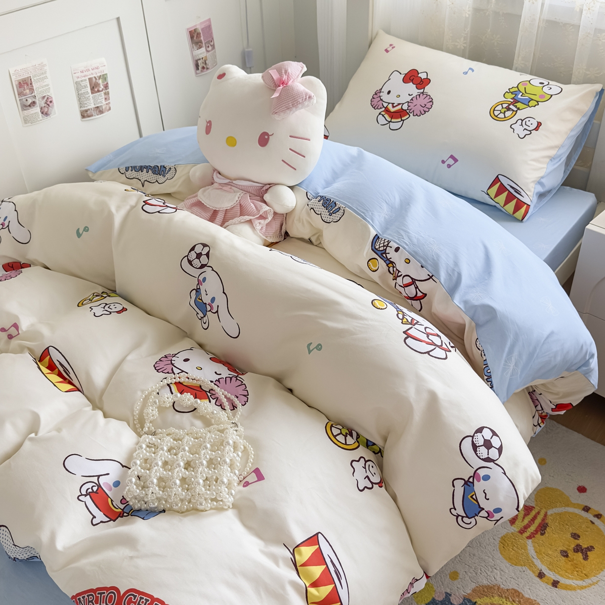 91家纺网 家纺一手货源 找家纺 浩诚 2025新款三丽鸥专版花型全棉纯棉学生三件套四件套 运动会