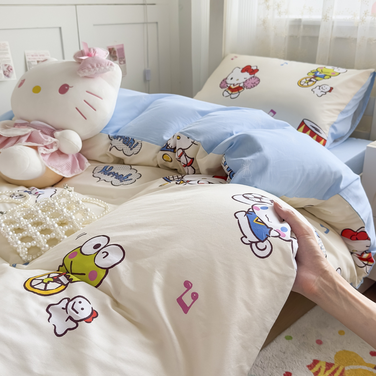 91家纺网 家纺一手货源 找家纺 浩诚 2025新款三丽鸥专版花型全棉纯棉学生三件套四件套 运动会