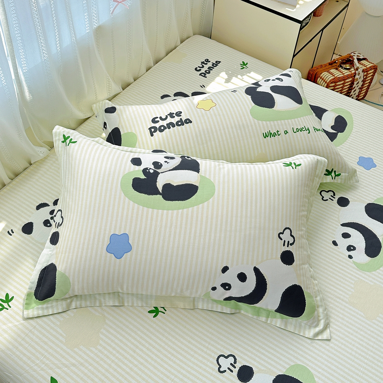 91家纺网 家纺一手货源 找家纺 恩泽家纺 2025新款全棉纯棉12868喷气印花系列枕套单枕套枕套单件-第二批 小熊猫