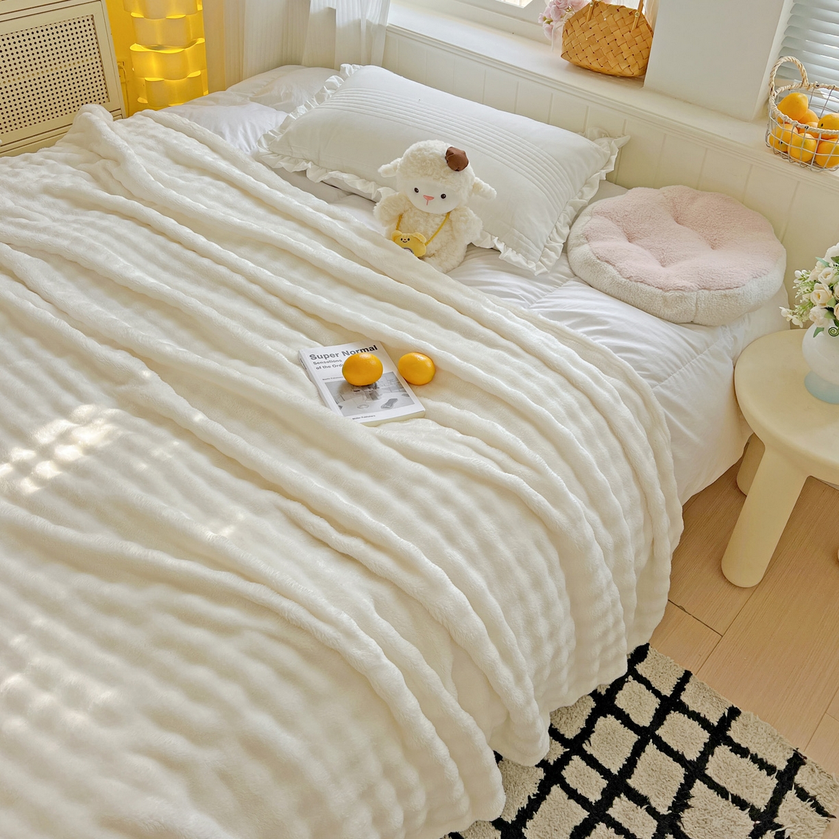 91家纺网 家纺一手货源 找家纺 （总）耀悦家纺 2025秋冬暖阳泡泡高克重牛奶绒双面泡泡毛毯毯子多功能盖毯外贸批发