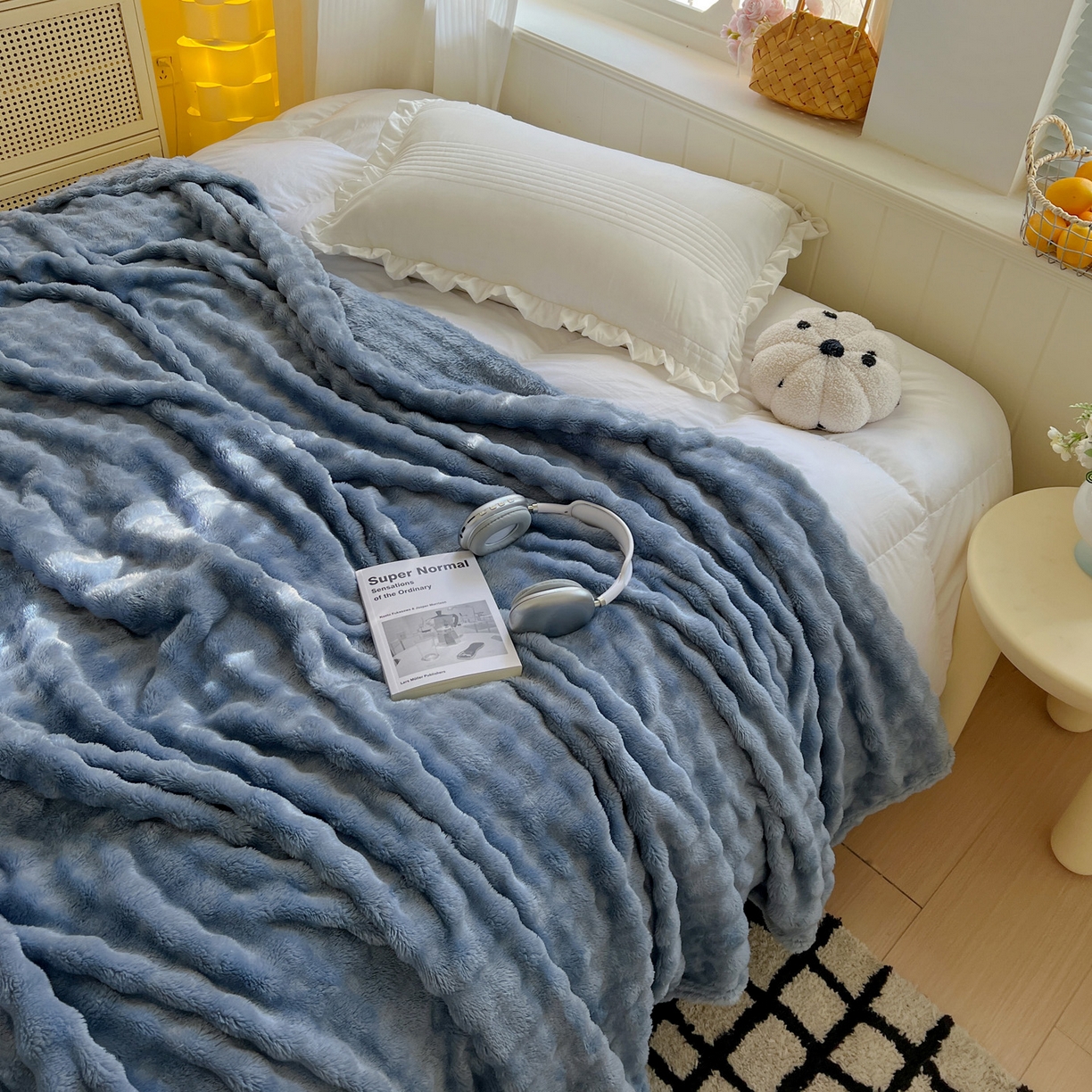 91家纺网 家纺一手货源 找家纺 耀悦家纺 2025秋冬暖阳泡泡高克重牛奶绒双面泡泡毛毯毯子多功能盖毯外贸批发 暖阳泡泡-深海蓝