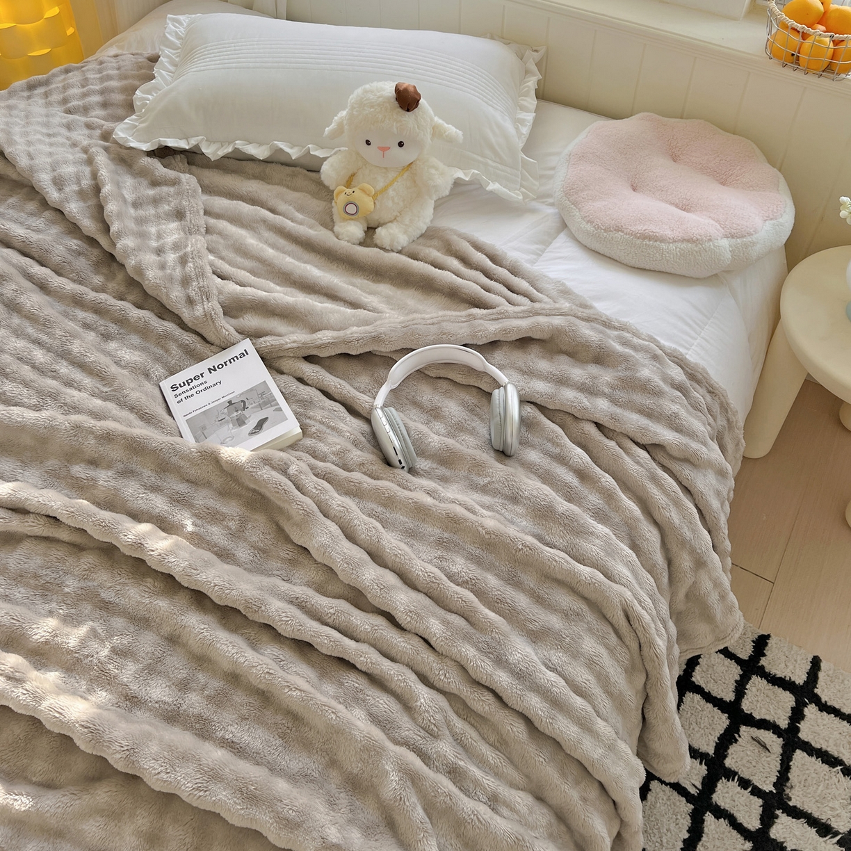 91家纺网 家纺一手货源 找家纺 耀悦家纺 2025秋冬暖阳泡泡高克重牛奶绒双面泡泡毛毯毯子多功能盖毯外贸批发 暖阳泡泡-尘灰