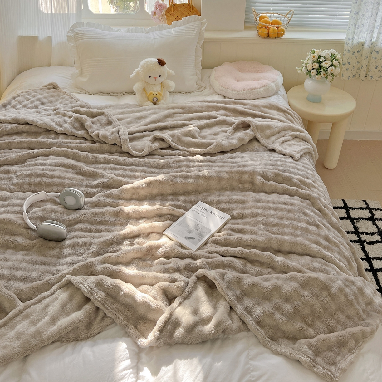 91家纺网 家纺一手货源 找家纺 耀悦家纺 2025秋冬暖阳泡泡高克重牛奶绒双面泡泡毛毯毯子多功能盖毯外贸批发 暖阳泡泡-尘灰