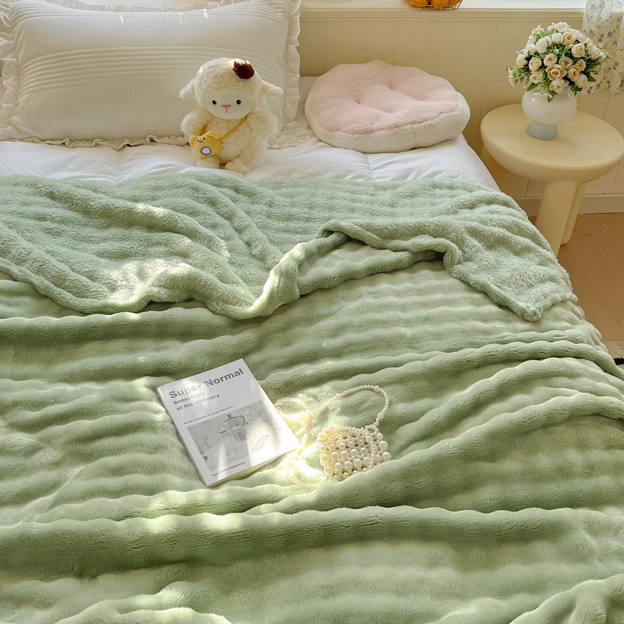 91家纺网 家纺一手货源 找家纺 耀悦家纺 2025秋冬暖阳泡泡高克重牛奶绒双面泡泡毛毯毯子多功能盖毯外贸批发 暖阳泡泡-抹茶绿