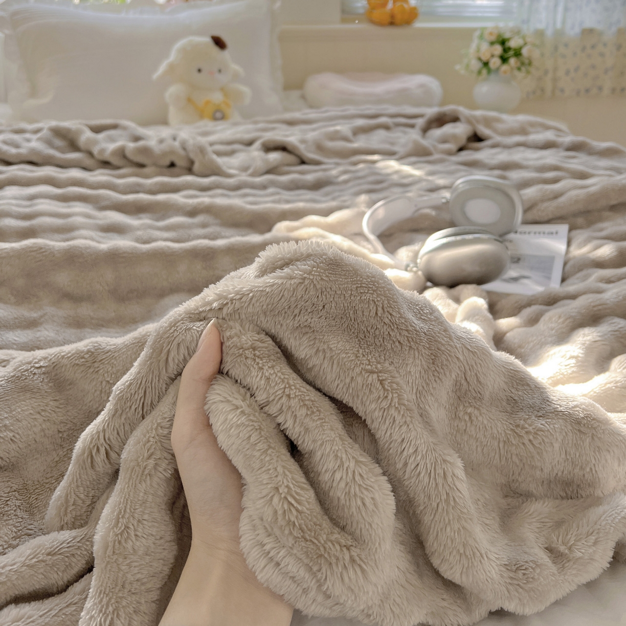91家纺网 家纺一手货源 找家纺 耀悦家纺 2025秋冬暖阳泡泡高克重牛奶绒双面泡泡毛毯毯子多功能盖毯外贸批发 暖阳泡泡-尘灰
