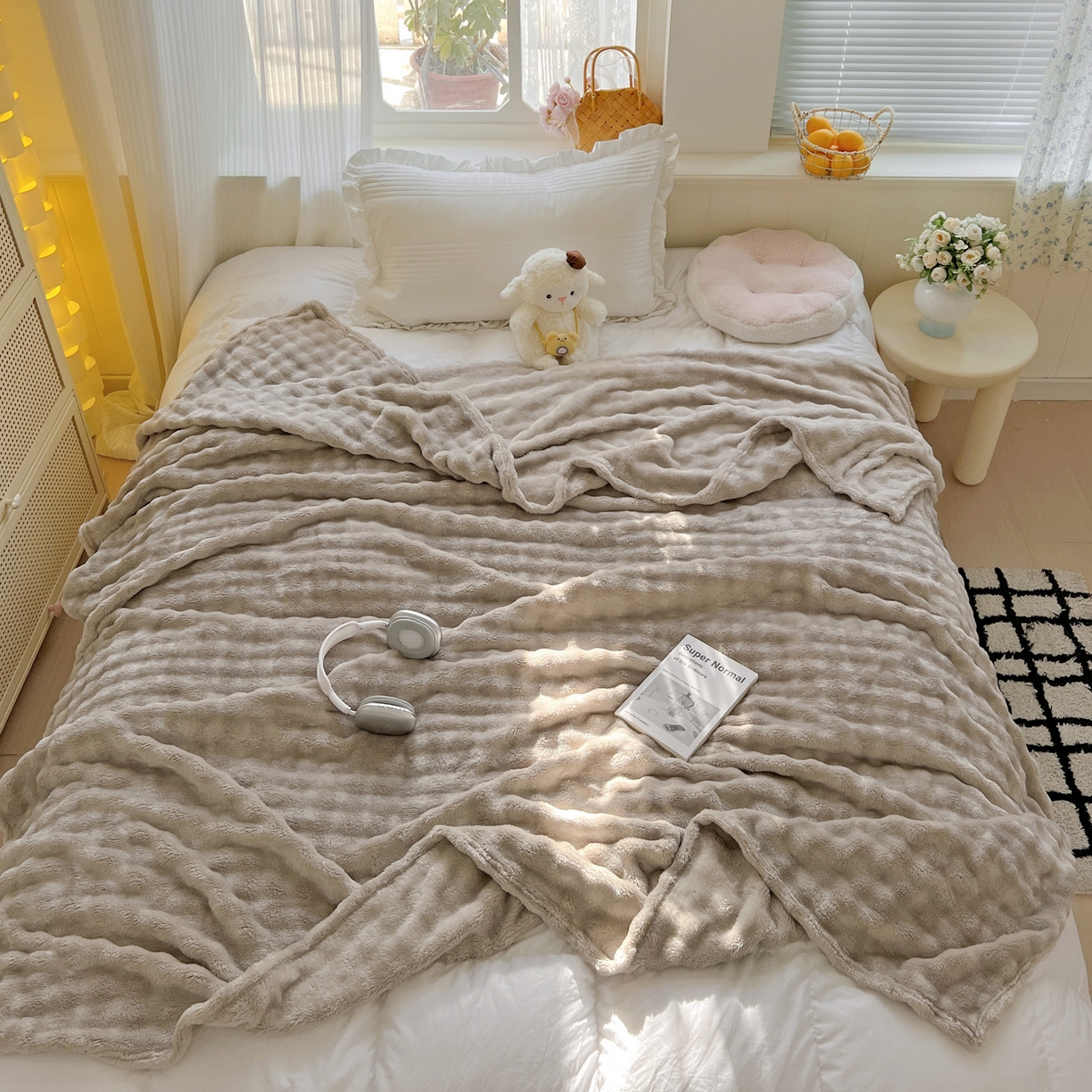 91家纺网 家纺一手货源 找家纺 耀悦家纺 2025秋冬暖阳泡泡高克重牛奶绒双面泡泡毛毯毯子多功能盖毯外贸批发 暖阳泡泡-尘灰