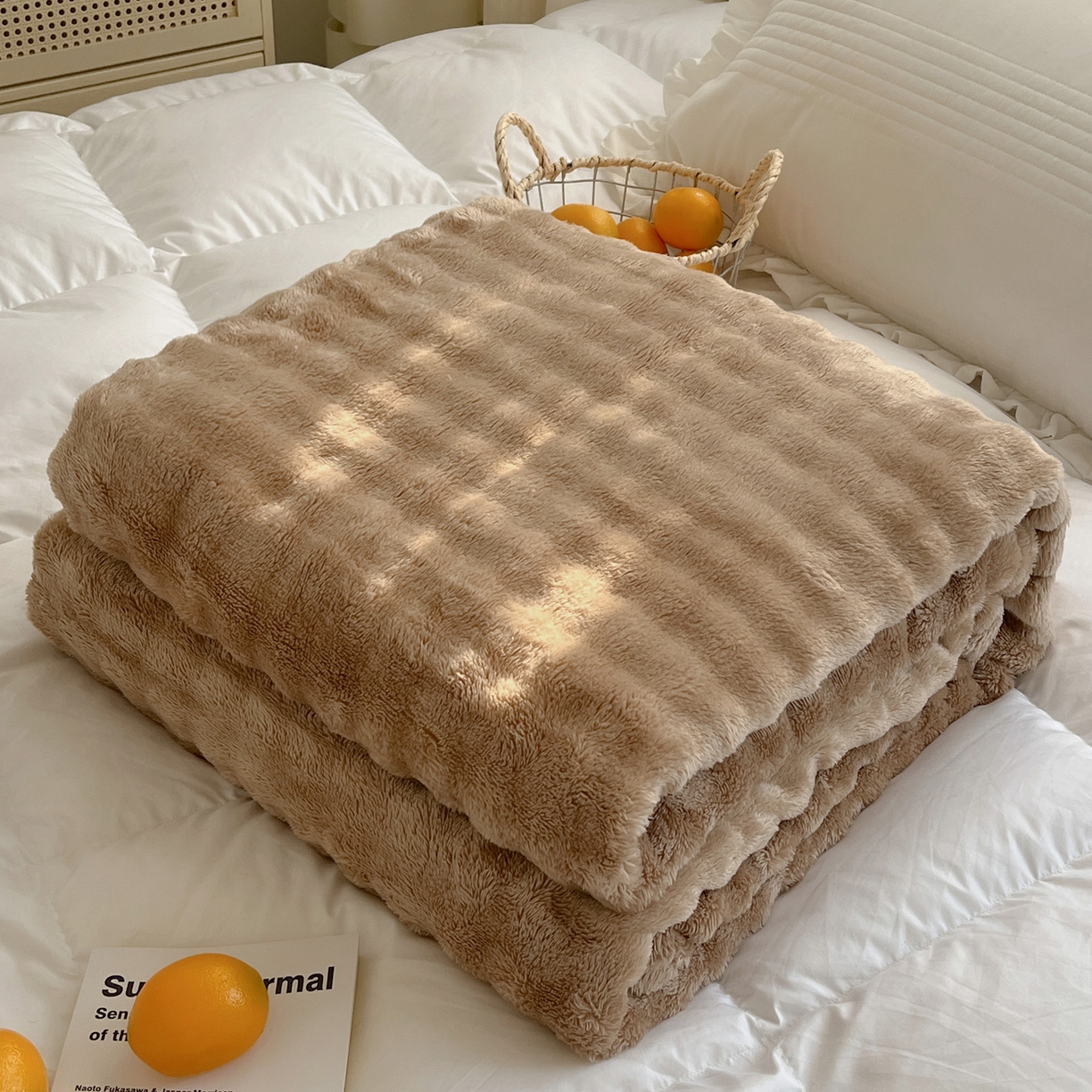 91家纺网 家纺一手货源 找家纺 耀悦家纺 2025秋冬暖阳泡泡高克重牛奶绒双面泡泡毛毯毯子多功能盖毯外贸批发 暖阳泡泡-深咖