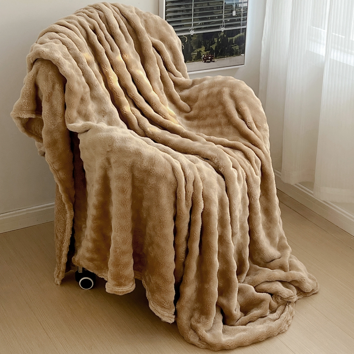 91家纺网 家纺一手货源 找家纺 耀悦家纺 2025秋冬暖阳泡泡高克重牛奶绒双面泡泡毛毯毯子多功能盖毯外贸批发 暖阳泡泡-深咖