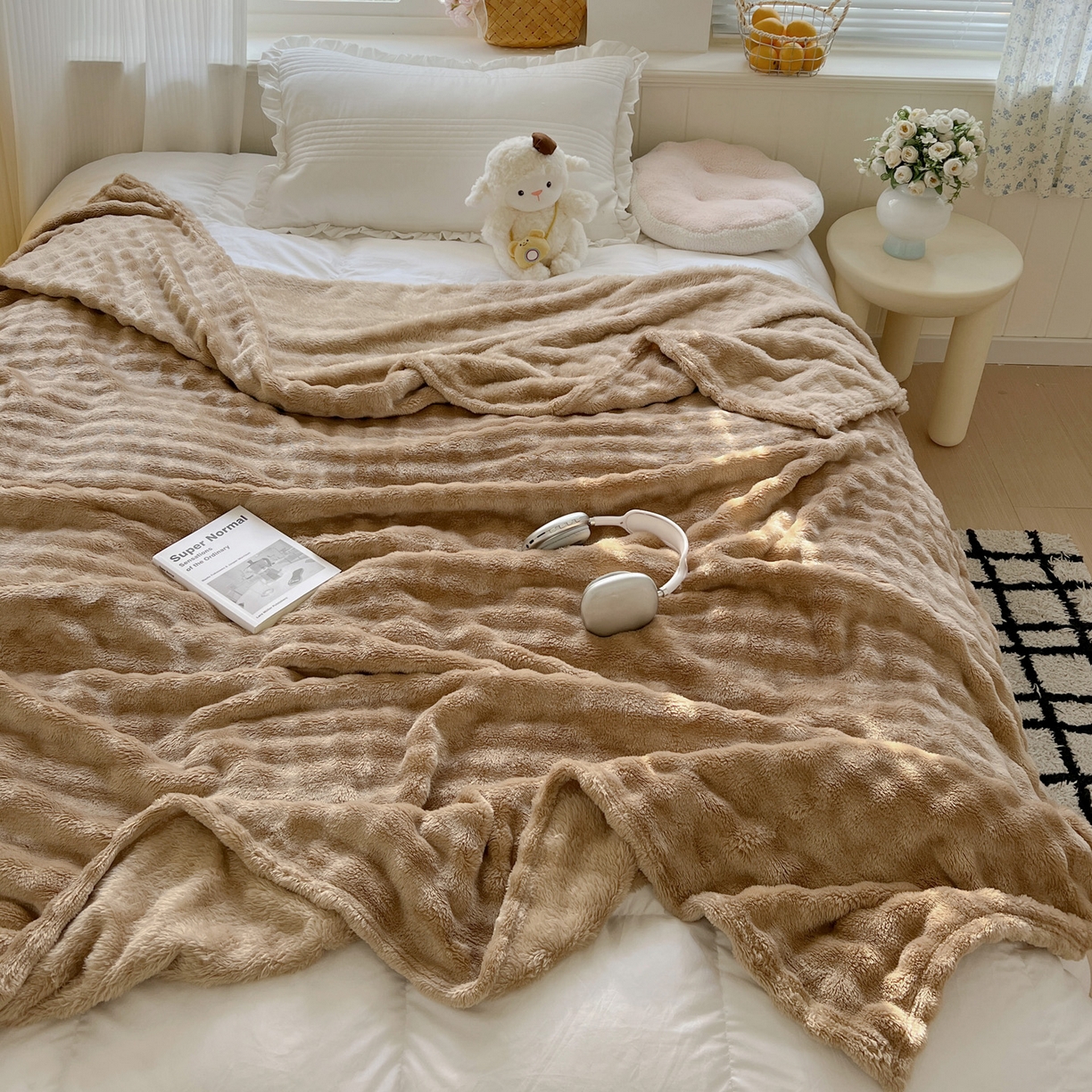 91家纺网 家纺一手货源 找家纺 耀悦家纺 2025秋冬暖阳泡泡高克重牛奶绒双面泡泡毛毯毯子多功能盖毯外贸批发 暖阳泡泡-深咖