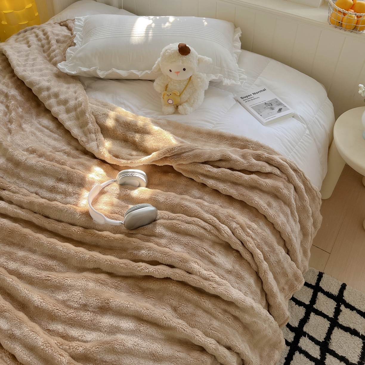 91家纺网 家纺一手货源 找家纺 耀悦家纺 2025秋冬暖阳泡泡高克重牛奶绒双面泡泡毛毯毯子多功能盖毯外贸批发 暖阳泡泡-深咖