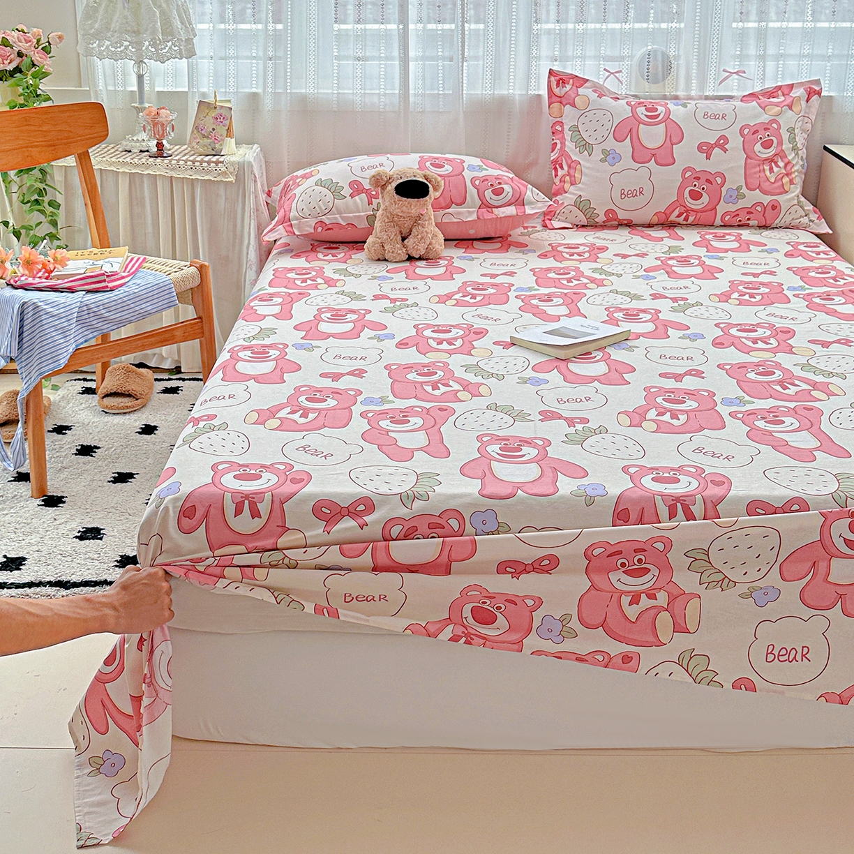 91家纺网 家纺一手货源 找家纺 恩泽家纺 2025新款全棉纯棉12868喷气印花系列床单单品床单单件单床单-第二批 草莓熊