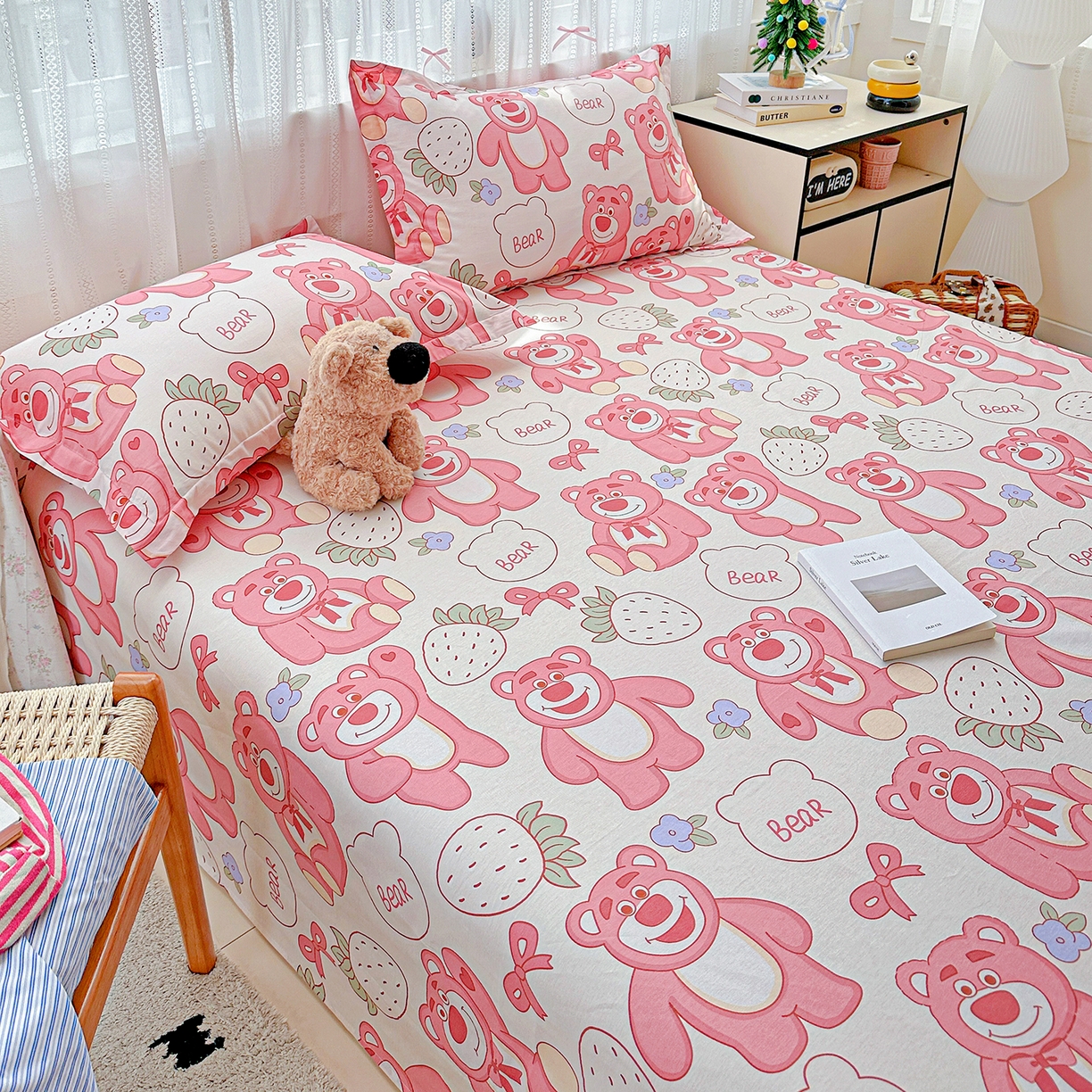 91家纺网 家纺一手货源 找家纺 恩泽家纺 2025新款全棉纯棉12868喷气印花系列床单单品床单单件单床单-第二批 草莓熊