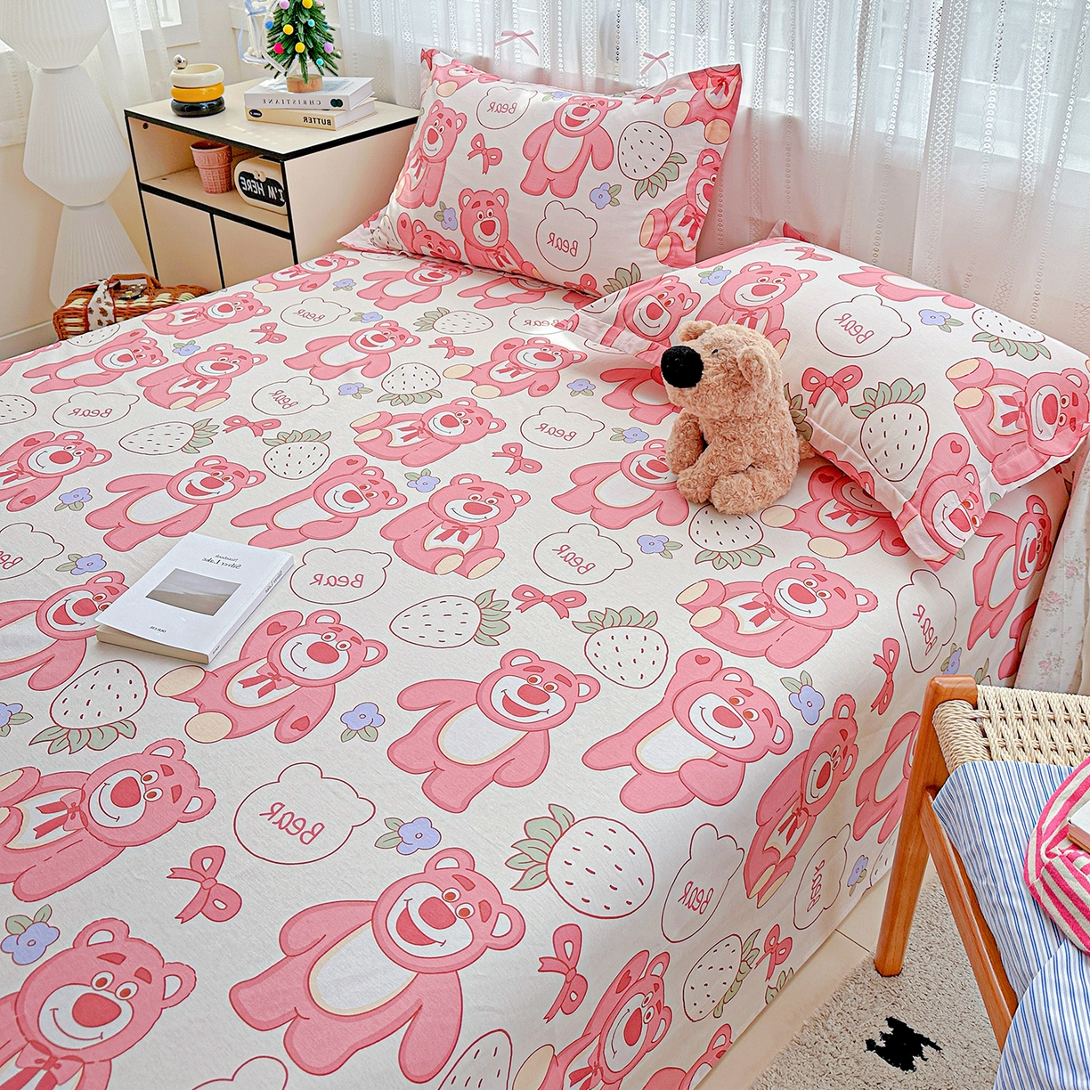 91家纺网 家纺一手货源 找家纺 恩泽家纺 2025新款全棉纯棉12868喷气印花系列床单单品床单单件单床单-第二批 草莓熊