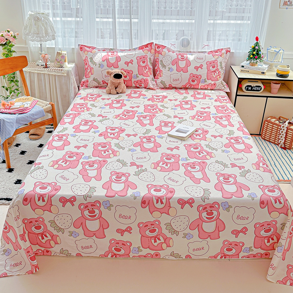 91家纺网 家纺一手货源 找家纺 恩泽家纺 2025新款全棉纯棉12868喷气印花系列床单单品床单单件单床单-第二批 草莓熊