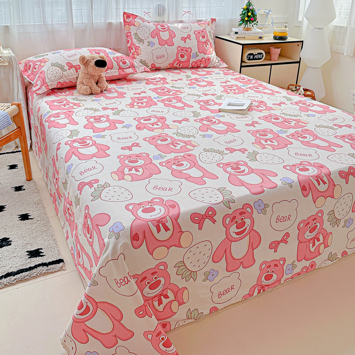 91家纺网 家纺一手货源 找家纺 恩泽家纺 2025新款全棉纯棉12868喷气印花系列床单单品床单单件单床单-第二批 草莓熊