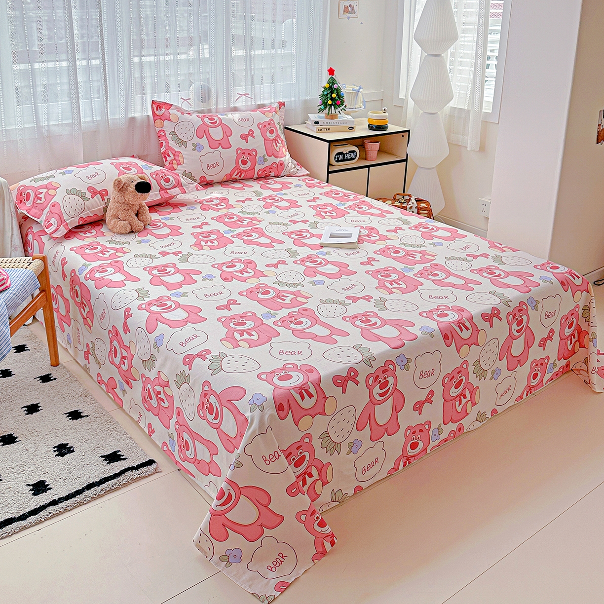 91家纺网 家纺一手货源 找家纺 恩泽家纺 2025新款全棉纯棉12868喷气印花系列床单单品床单单件单床单-第二批 草莓熊