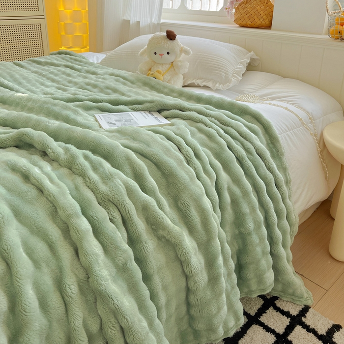 91家纺网 家纺一手货源 找家纺 （总）耀悦家纺 2025秋冬暖阳泡泡高克重牛奶绒双面泡泡毛毯毯子多功能盖毯外贸批发