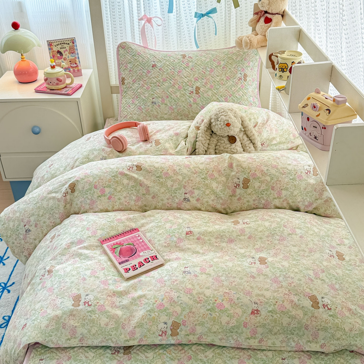 91家纺网 家纺一手货源 找家纺 简宜家居（朝初家纺） 2025新款全棉纯棉夹棉床盖学生宿舍上下铺三件套 田园歌-夹棉款