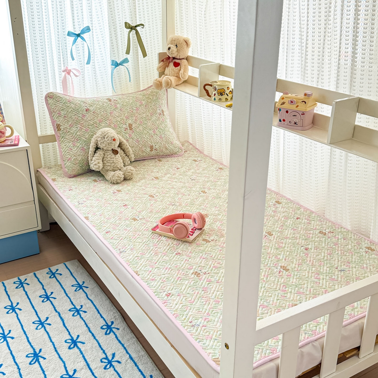 91家纺网 家纺一手货源 找家纺 简宜家居（朝初家纺） 2025新款全棉纯棉夹棉床盖学生宿舍上下铺三件套 田园歌-夹棉款