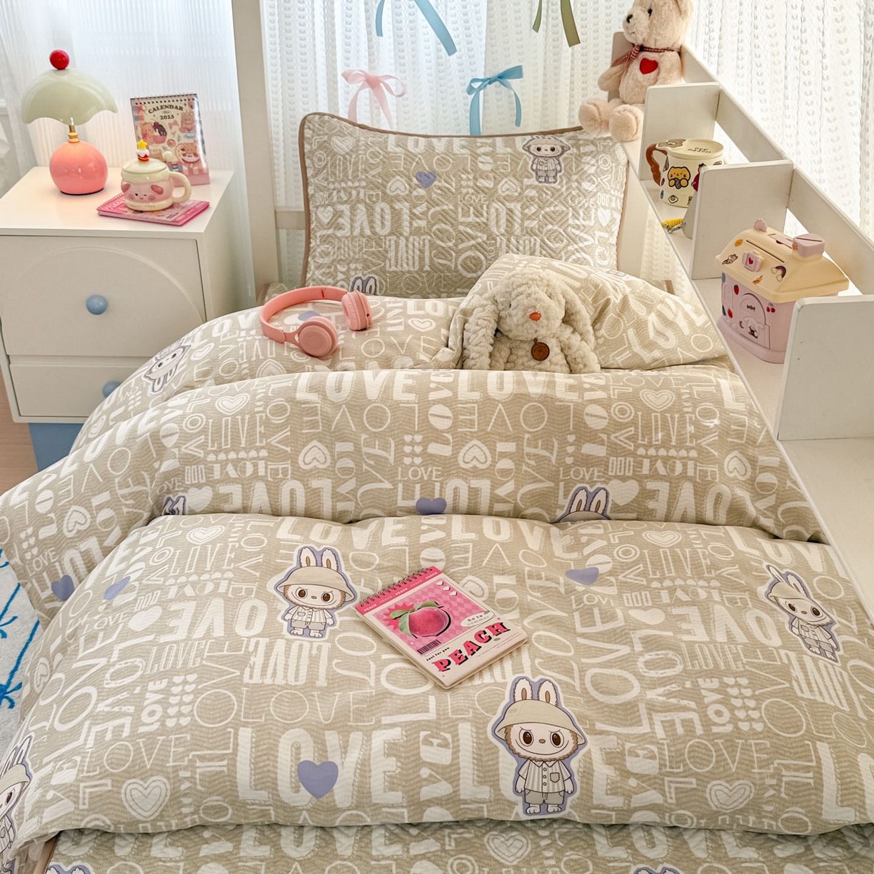 91家纺网 家纺一手货源 找家纺 简宜家居（朝初家纺） 2025新款全棉纯棉夹棉床盖学生宿舍上下铺三件套 丑萌可爱-夹棉款