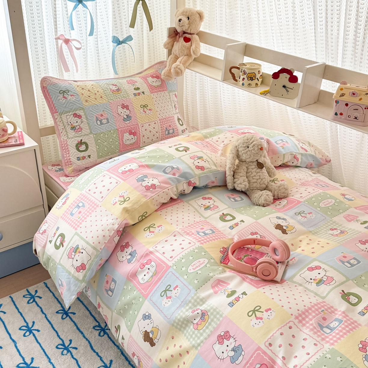 91家纺网 家纺一手货源 找家纺 简宜家居（朝初家纺） 2025新款全棉纯棉夹棉床盖学生宿舍上下铺三件套 拼布乐园-夹棉款