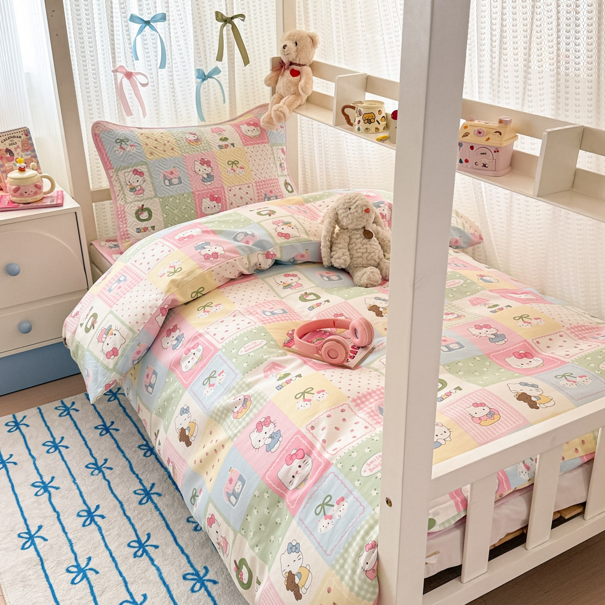 91家纺网 家纺一手货源 找家纺 简宜家居（朝初家纺） 2025新款全棉纯棉夹棉床盖学生宿舍上下铺三件套 拼布乐园-夹棉款