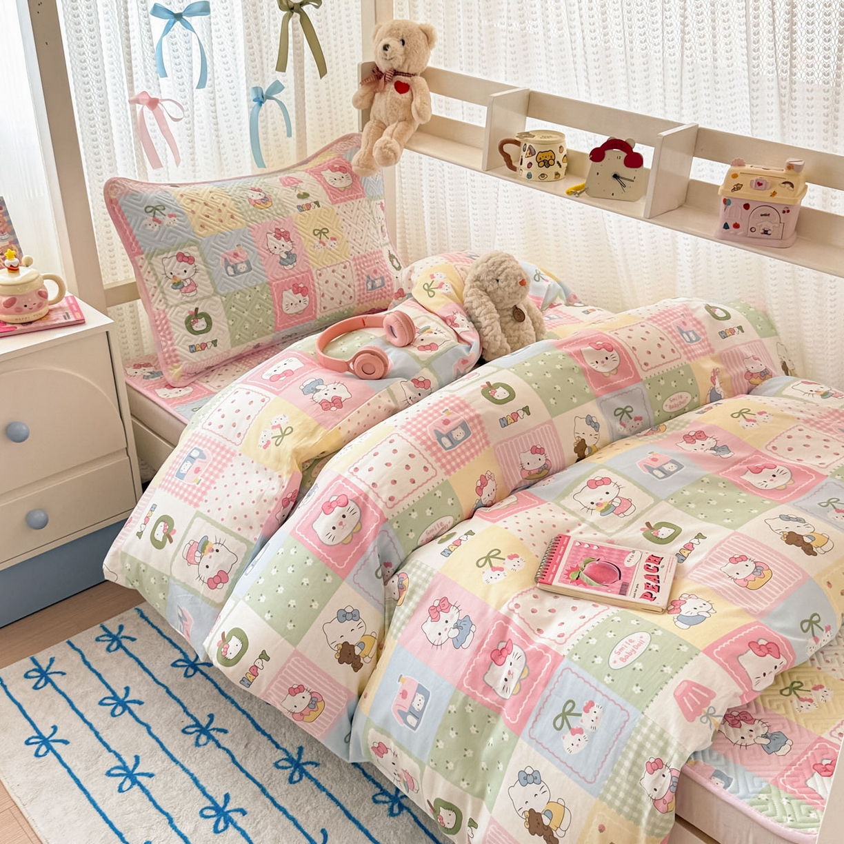 91家纺网 家纺一手货源 找家纺 简宜家居（朝初家纺） 2025新款全棉纯棉夹棉床盖学生宿舍上下铺三件套 拼布乐园-夹棉款