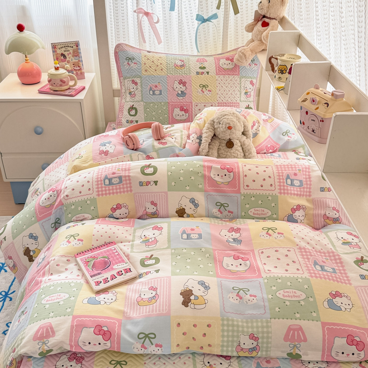 91家纺网 家纺一手货源 找家纺 简宜家居（朝初家纺） 2025新款全棉纯棉夹棉床盖学生宿舍上下铺三件套 拼布乐园-夹棉款