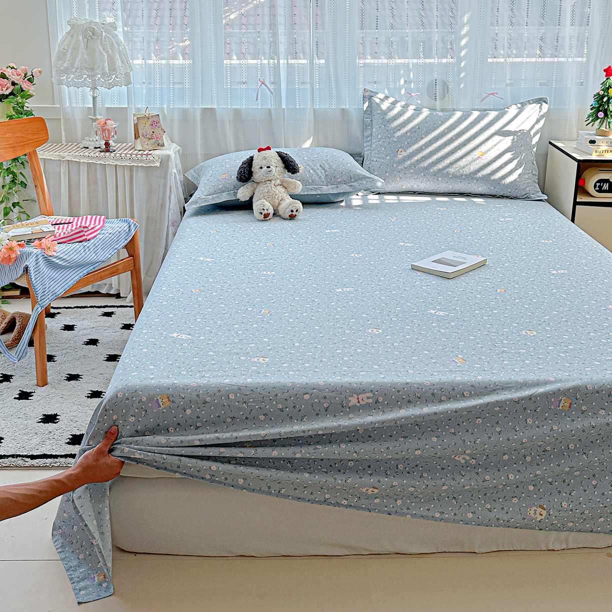 91家纺网 家纺一手货源 找家纺 恩泽家纺 2025新款全棉纯棉12868喷气印花系列床单单品床单单件单床单-第二批 蓝玫花语